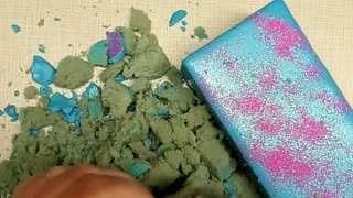 ASMR, Dry Floral Foam With Dry Bright Blue Cornstarch Paste And Pretty Pink Glitter