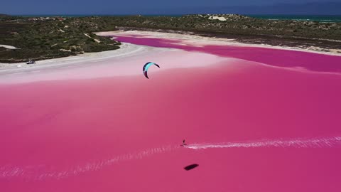 Kitesurfing Across Pink Lagoon