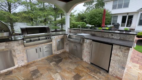 Outdoor Kitchen Pavilion with Pizza Oven Built in Dix Hills NY