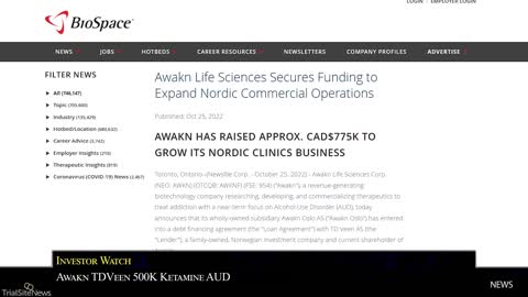 Awakn Life Sciences announced that is has entered into a financing agreement with TD Veen