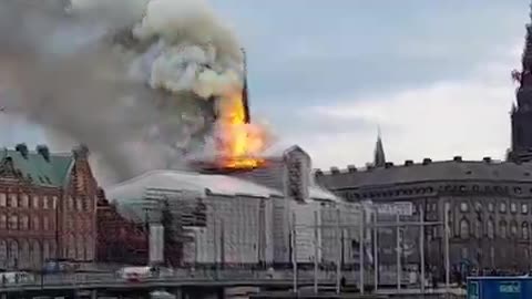 Massive fire engulfed 17th-century Stock Exchange Copenhagen, Denmark, leading to spire's collapse