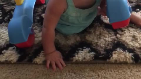 Cute baby thinks she's a turtle!