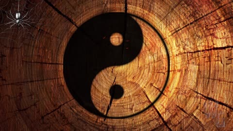 Yin Yang Burn into Wood Background 4K