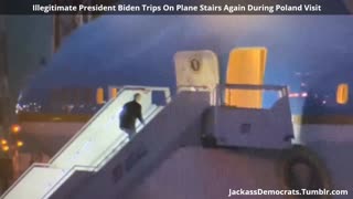 Illegitimate President Biden Trips On Plane Stairs Again During Poland Visit