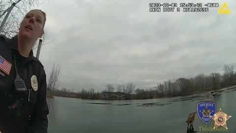 Bodycam shows 2 men, dog rescued after falling through ice while fishing