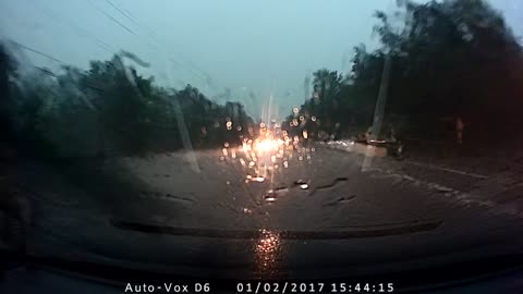 Massive Roadside Lightning Strike During Florida Rain Storm