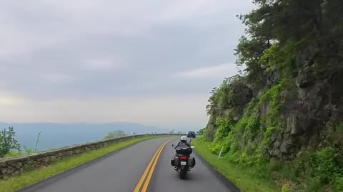 Riding next to the cliffs on Skyline Drive - leading the ride!