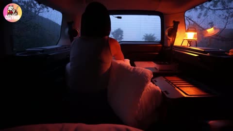 Relaxing Peace Inside Car Camping Under Raining Short 38