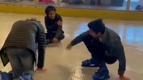Trio Hilariously Struggles to Maintain Balance While Ice Skating