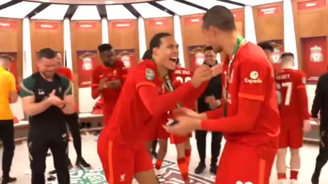 Liverpool Players Celebrating The Carabao Cup Victory