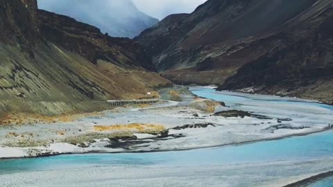 Glacial mountains on the river