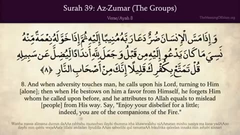 Quran: 39. Surat Az-Zumar (The Crowds) Part 01: Arabic to English Translation HD