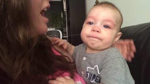 Cute baby reaction to her mom
