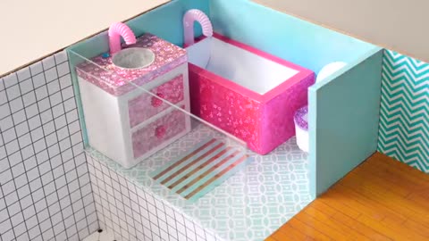 DIY Miniature Cardboard House #29 bathroom, kitchen, bedroom, living room for a family