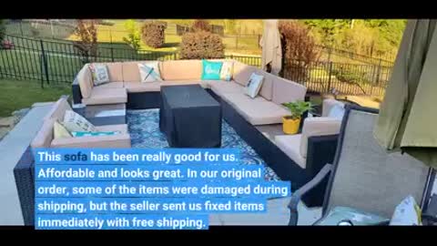 LUCKWIND Patio Furniture Set Conversation Sectional Sofa - Chair Table 7 Piece All-Weather Wicker