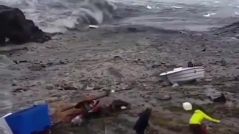 Greenland Fisherman Escaping Remnants of A Mega-Tsunami