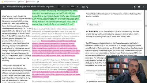 Response to TTR's Blogpost--Noah Webster: The Calvinist King James Bible Corrector (Argumentation)
