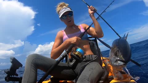 Kayaker Catches a Huge Tuna Off Coast of Florida While Being Followed by Hungry Sharks