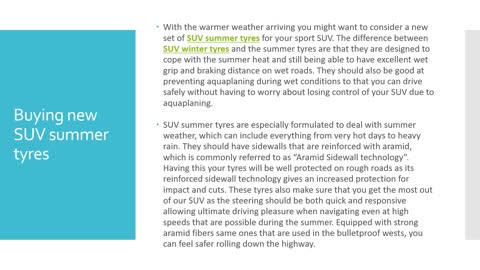 Buying new SUV summer tyres