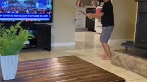 Young patriotic boy cheers for Trump