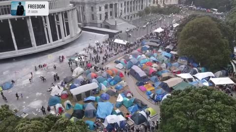 FREEDOM! Akon. Drone-footage of Parliament Grounds Occupation, Wellington, NZ