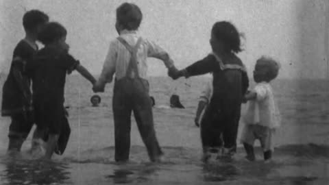Children In The Surf, Coney Island (1904 Original Black & White Film)
