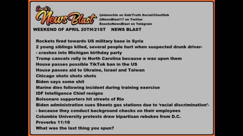 Weekend of April 20/ 21st 2024 News Blast