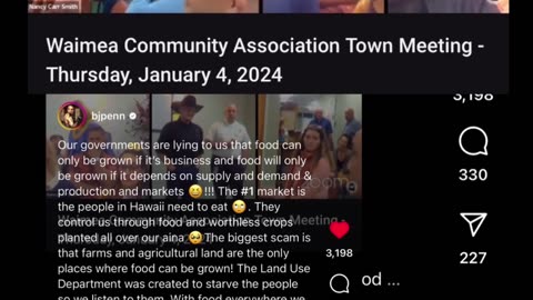 What if we lived in a world where fruits grew everywhere? - BJ Penn asks Waimea Community Association Town Mtg, Thursday, 1/4/2024