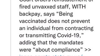 🚨 BREAKING: NY Supreme Court Orders Reinstatement Of Fired Unvaxxed Staff W/ Backpay!