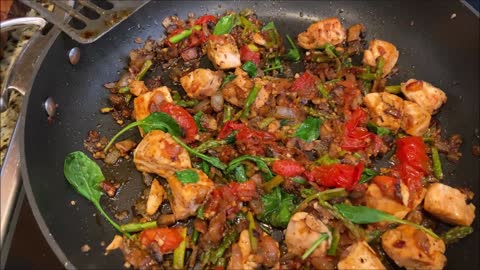 Sautéed salmon and vegetables