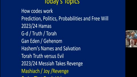R&B Monthly Seminar: R&B Bible Codes Fellowship (Episode #15 -- Monday, October 23rd, 2023). Chairman: Professor Eliyahu Rips (Jerusalem, ISRAEL), Mr. Art Levitt (Jerusalem, ISRAEL)