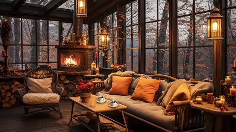 Cozy Winter Cabin 🪔 Smooth Jazz Piano Music Soothing Background Music 🍁 Nature Ambience