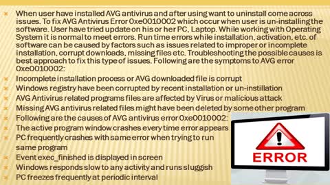 Fix AVG Antivirus Error 0xe0010002 Dial +44-800-046-5292