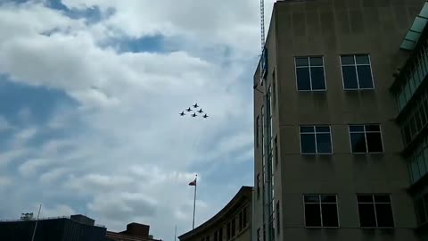 May 12, 2020 - Blue Angels Fly Over Monument Circle in Downtown Indianapolis