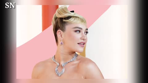 Florence Pugh Shows Off Bleached Buzz Cut in Red Jumpsuit