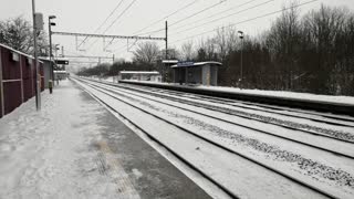 Train in a blizzard in prague