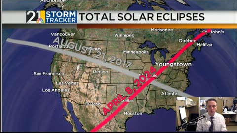 La X immaginaria formata dalle traiettorie delle eclissi solari totali del 2017 e 2024 sulla regione dello Stato americano dell'Illinois chiamata Piccolo Egitto DOCUMENTARIO unire le traiettorie di eclissi perchè formino una lettera,è follia