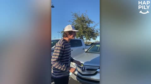 Boy Spots Dream Car In Parking Lot But Doesn't Know It's His Gift