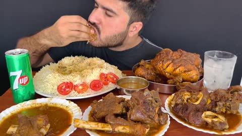 ASMR EATING SPICY WHOLE CHICKEN CURRY+SPICY MUTTON CURRY+WHITE RICE+GREEN CHILLI || MUKBANG-11