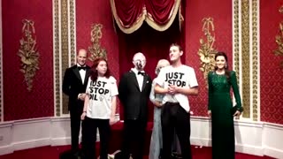 Climate activists 'cake' King Charles waxwork