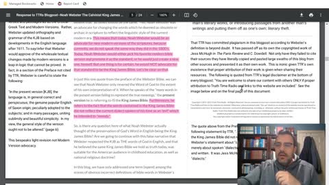 Response to TTR's Blogpost--Noah Webster: The Calvinist King James Bible Corrector (Plagiarism)