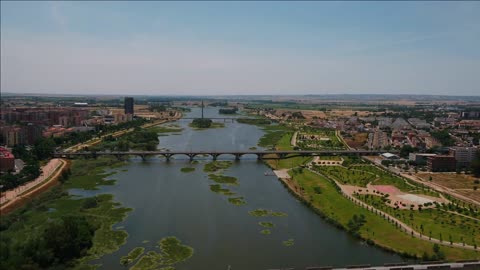 aerial spain badajoz sunny day inspire prores aerial video of downtown badajoz in spain