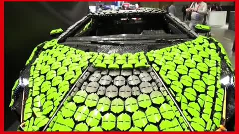 Lifesize Lamborghini made up of Lego pieces features at Paris Auto Show