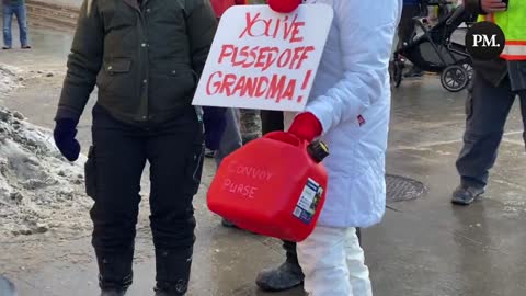 More Freedom Convoy supporters are carrying around empty jerrycans in response to the police seizing gasoline from the truckers