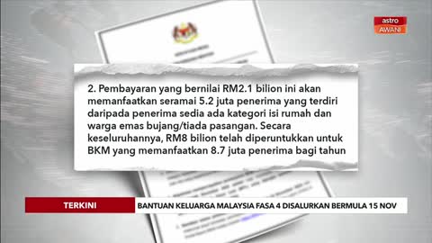 [TERKINI] Bantuan Keluarga Malaysia fasa 4 disalurkan bermula 15 November