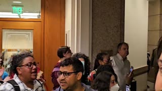 Protestors outside entrance to committee room for HB1686