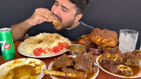 ASMR EATING SPICY WHOLE CHICKEN CURRY+SPICY MUTTON CURRY+WHITE RICE+GREEN CHILLI || MUKBANG-16
