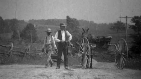 Rural Wagon Giving Mail To Town Carrier, United States Post Office (1903 Black & White Film)