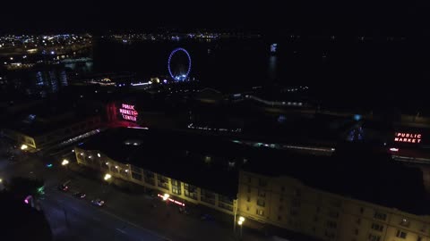 Aerial footage magnificently captures downtown Seattle at night