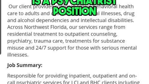Job of the Day💰 $255K-$265K Psychiatrist 🔥HIRING NOW